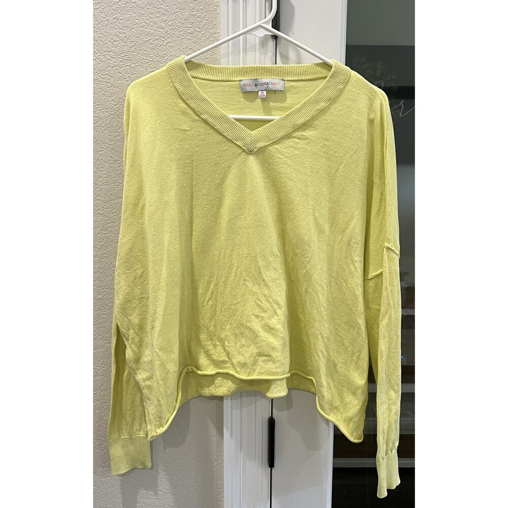 Collaboration Organic Cotton SeaCell Lyocell Oversized V Neck Sweater S Yellow